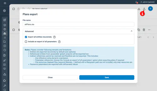 Screenshot of how to export multiple plans