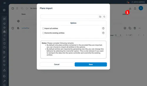 Screenshot of importing plans