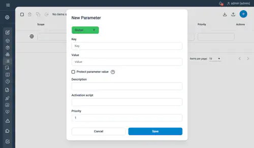 Create parameter dialog