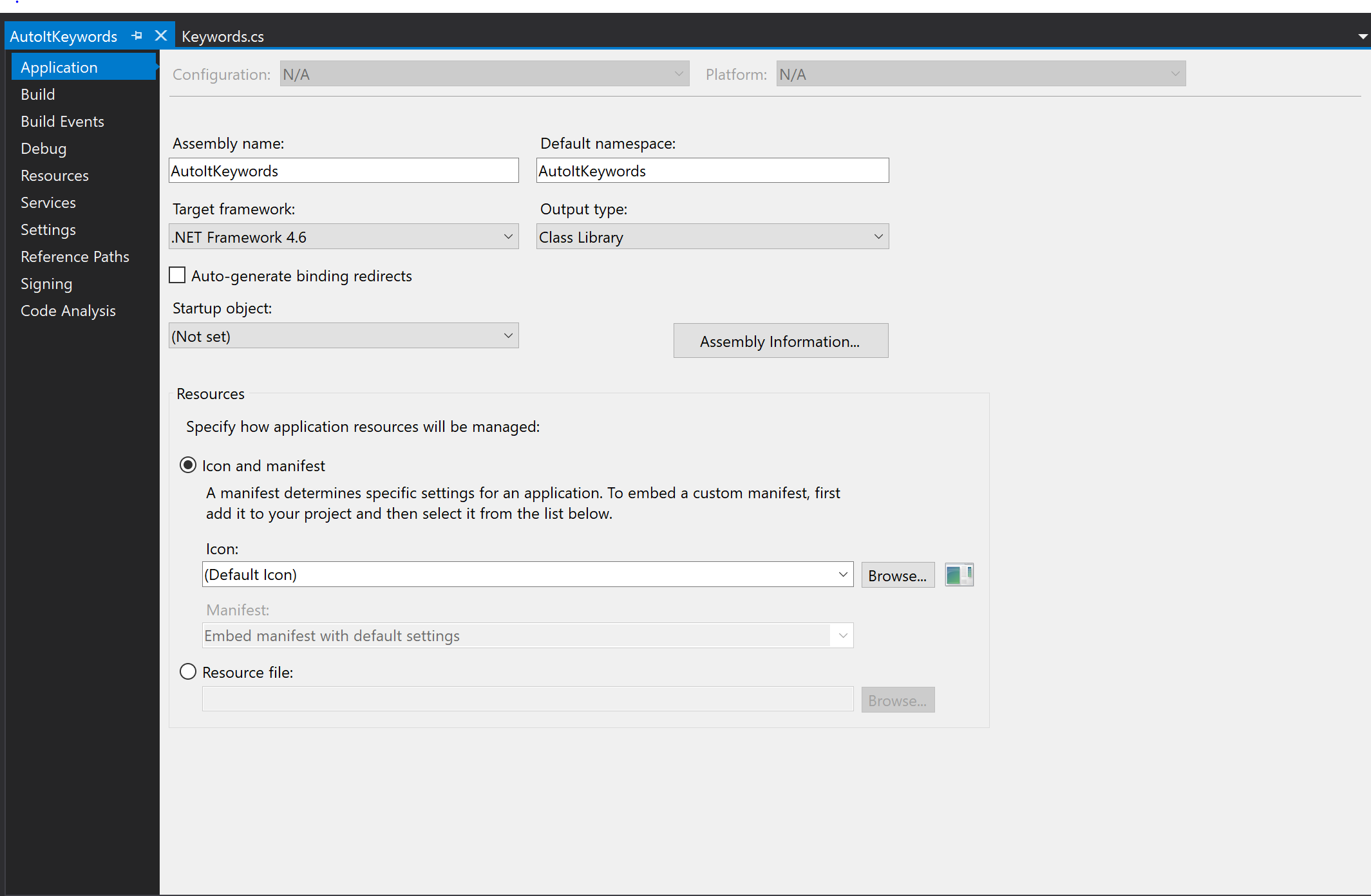 .Net project configuration