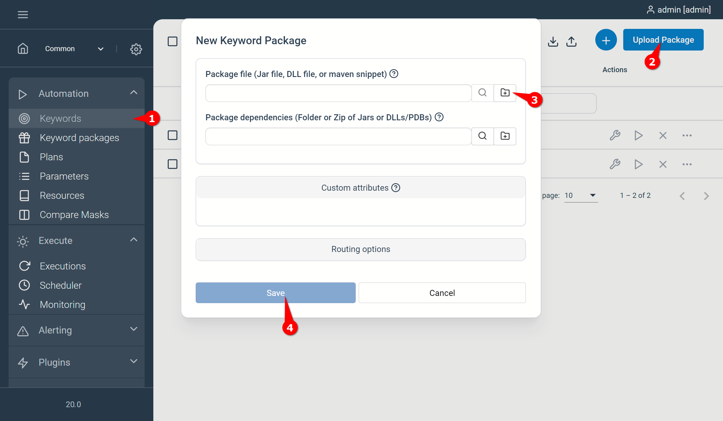 Image showing how to upload a keyword package